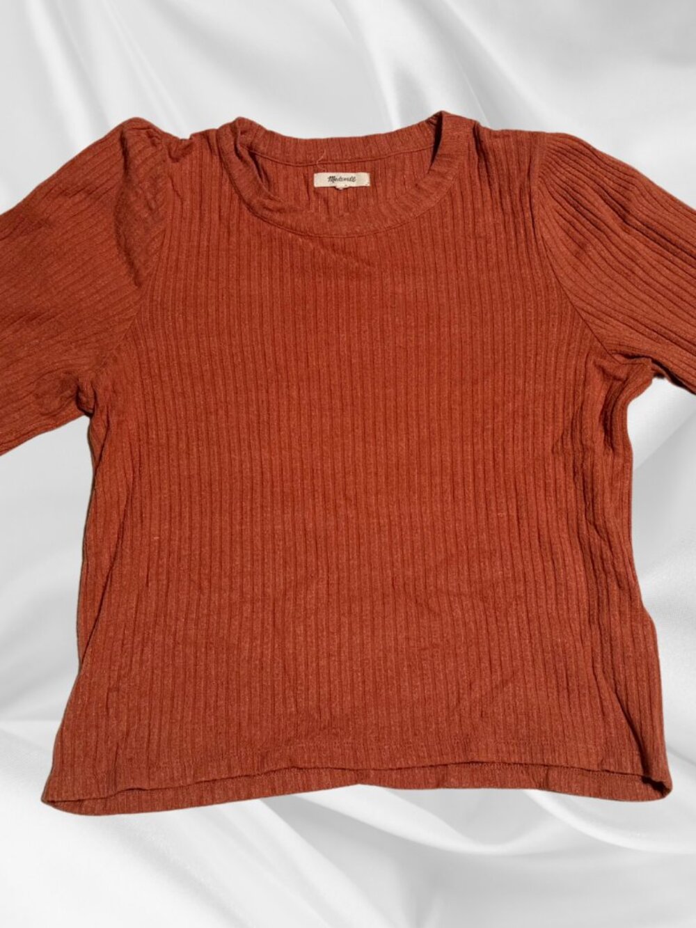 Madewell Ribbed Crewneck Sweater in Rust Orange